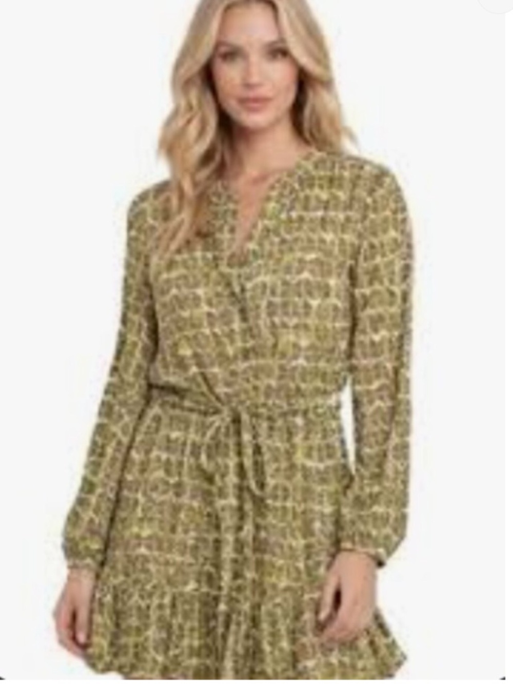 Jessica Simpson Green and White Patterned Dress Size L